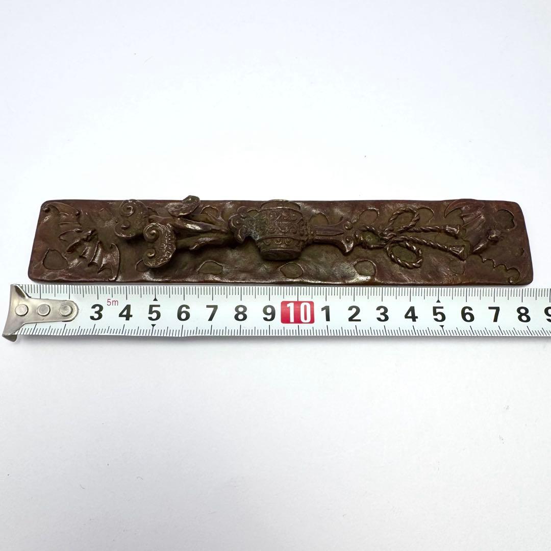 未使用 文鎮 ペーパーウエイト 高岡銅器 二上常太郎作 福禄寿 小槌 共箱