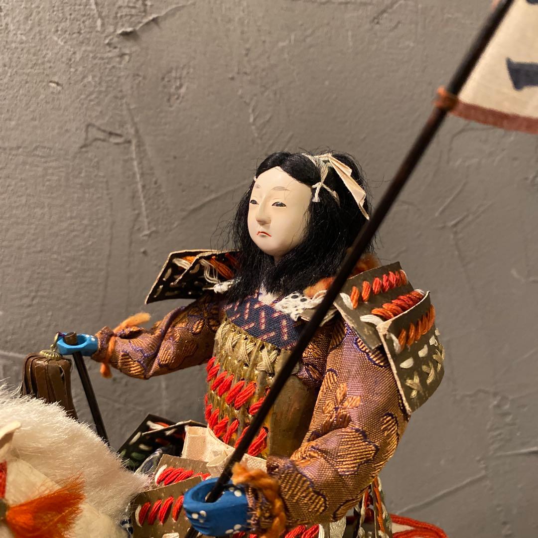 昭和初期 竹製 馬乗桃太郎 人形 共箱付き 骨董品 コレクション 川井一男