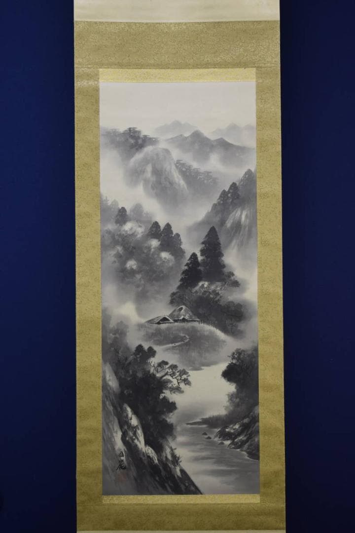 真作/國麗/山水図/布袋屋掛軸HF-518