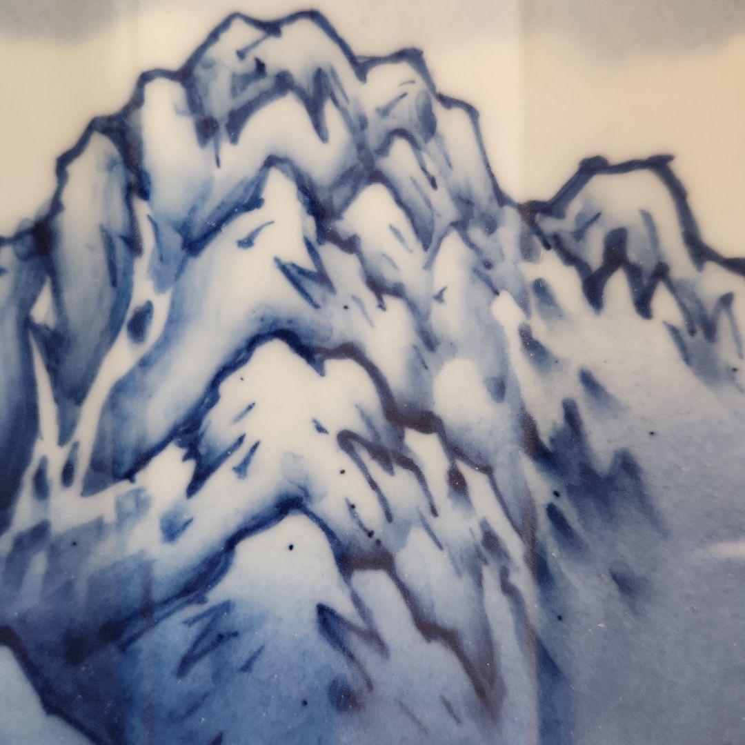 染め付け屏風形剣岳絵図角皿5客