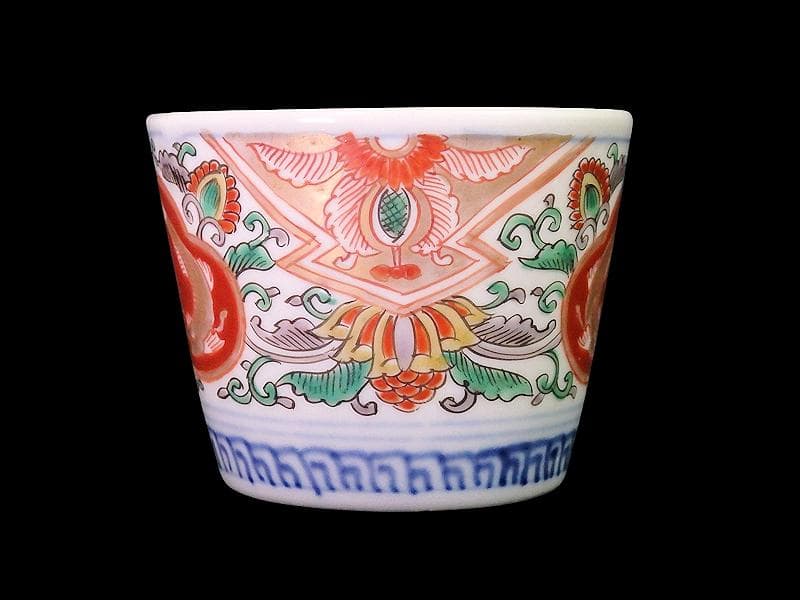 古伊万里　金襴手　双魚に花唐草の図　蕎麦猪口　E221AS-fbvn