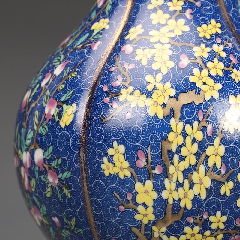 乾隆磁器琺瑯彩花果紋花口瓶 景徳鎮 陶磁器 装飾品 現代工芸品 美術品 置物