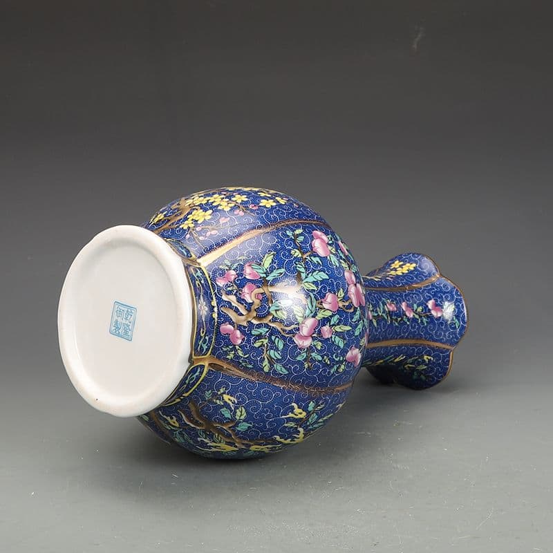 乾隆磁器琺瑯彩花果紋花口瓶 景徳鎮 陶磁器 装飾品 現代工芸品 美術品 置物