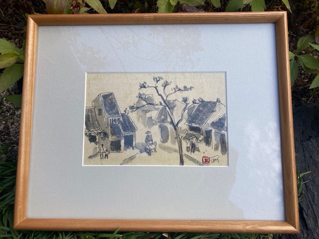 モノクロ絵画 木製フレーム付き