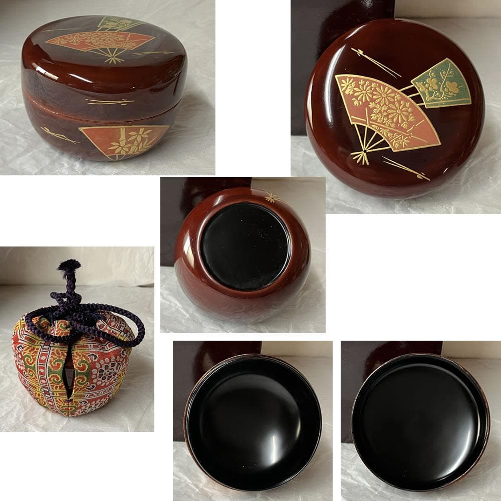 F1448 茶箱 利休茶箱 野点 抹茶碗 仁清銘 振出 黄瀬戸 棗 蒔絵 茶道具