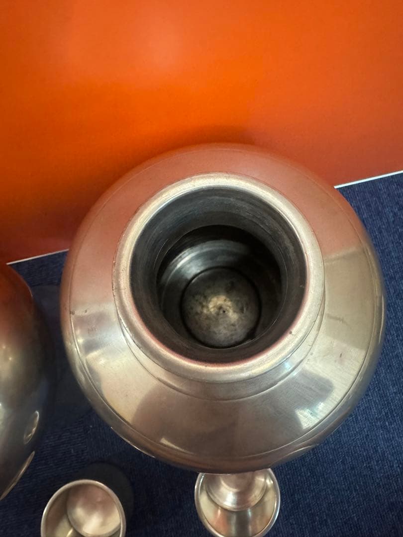 1644 純錫製 岡本謹製　古錫瓶子一対　酒器　32cm 時代物