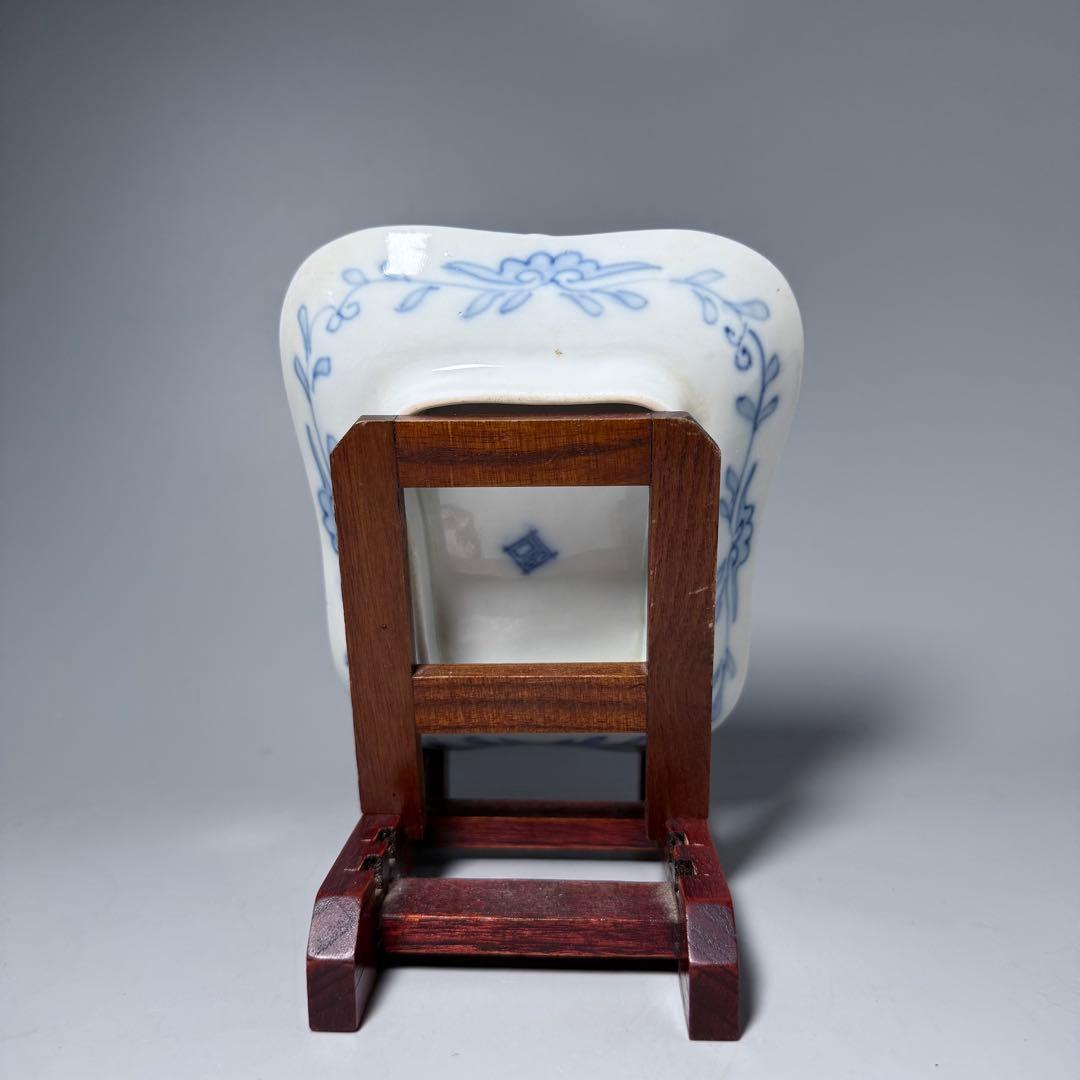 明治時代　有田焼　岩松平吾　色絵軍配形皿　五枚　角岩印　陽刻　珍品　器を楽しむ