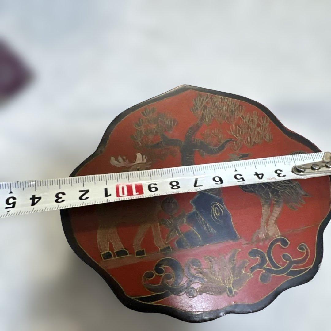 中国 清時代 インテリア　漆器 重箱 鹿と鳥のデザイン