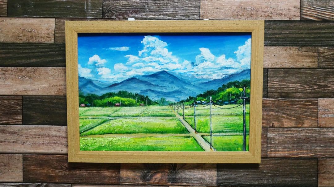 油絵 絵画 【真夏の田んぼ】