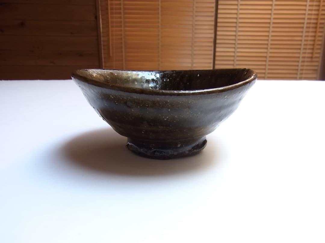 森岡成好『灰釉碗（ヤシの木・陰刻）』／古民藝 李朝 骨董 パナリ やちむん