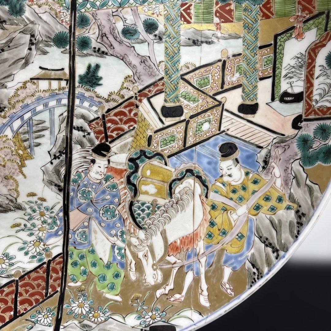 古伊万里 人物 骨董品 直径40センチ 大皿 色絵 人物馬山水図柄