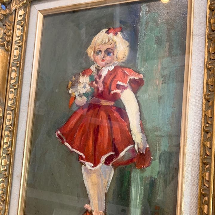 豪華！華族 油絵 人形ドレス ゴールド 額縁 原口 アンティーク