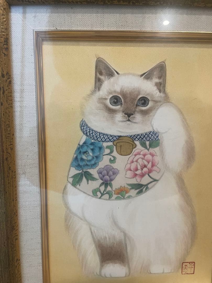 原画　久野千恵美「招き猫」日本画 〇招き猫の画家