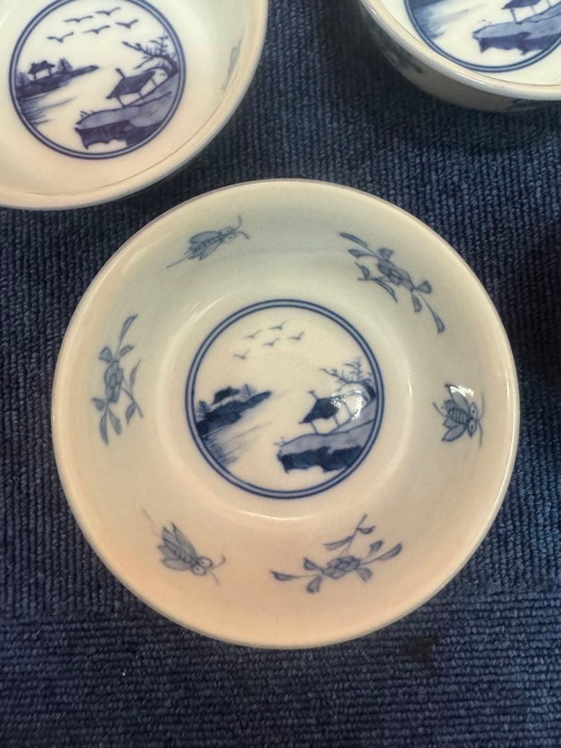 1615  源右衛門　染付山水花虫　小鉢　5客