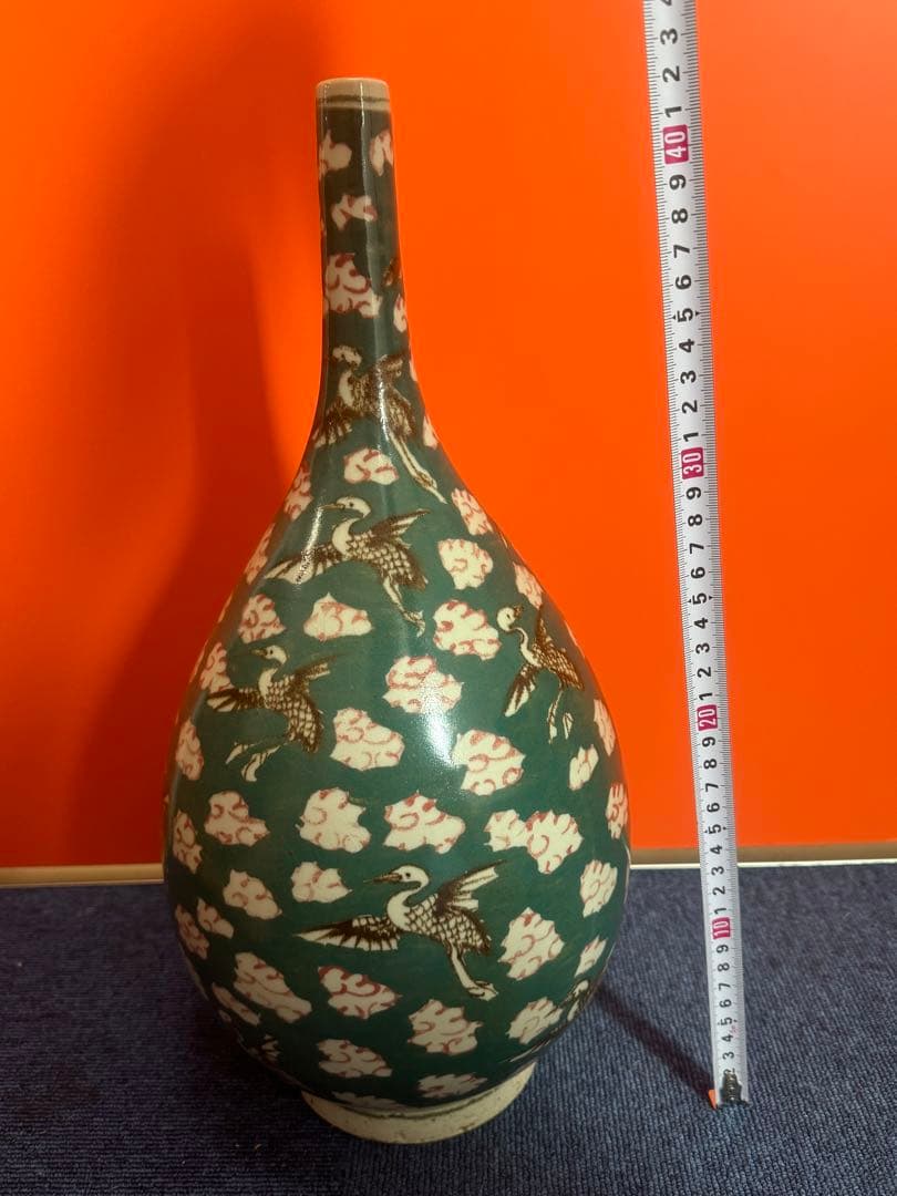 1674 古伊万里　大明嘉清年製銘　雲鶴文色絵大徳利　花瓶　時代物