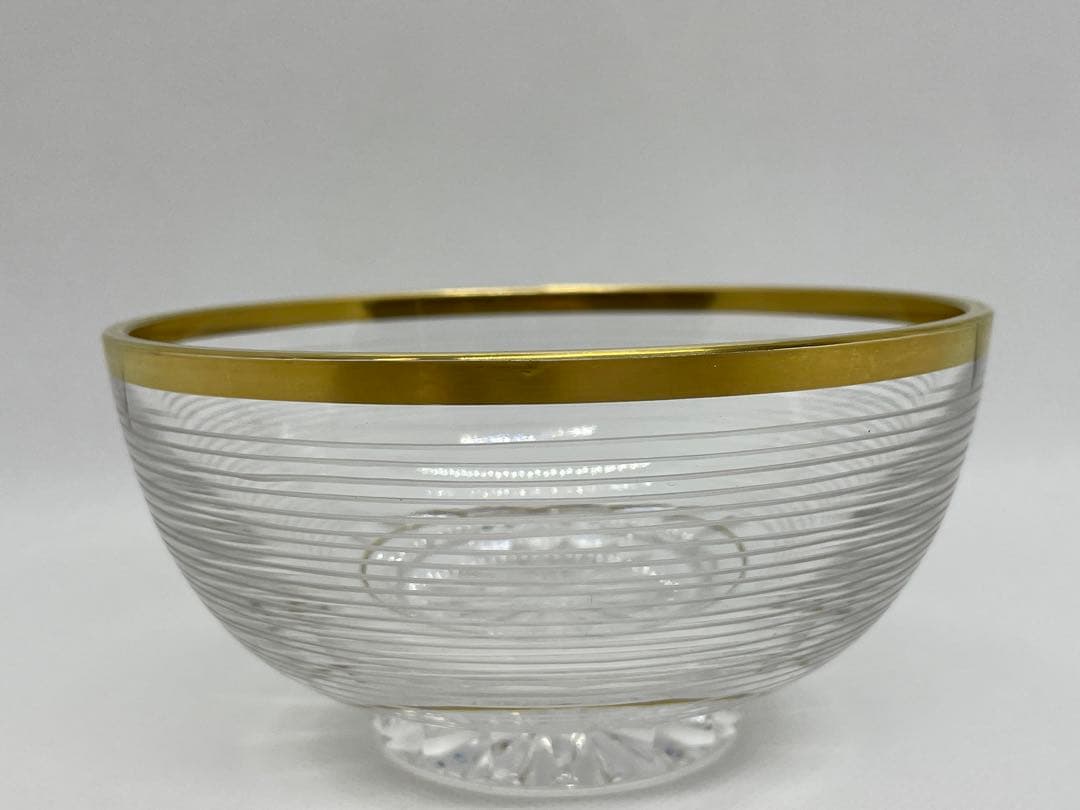 【和食器】クリスタルガラス　金縁輪線蓋茶碗　美しいガラス食器　バカラ風