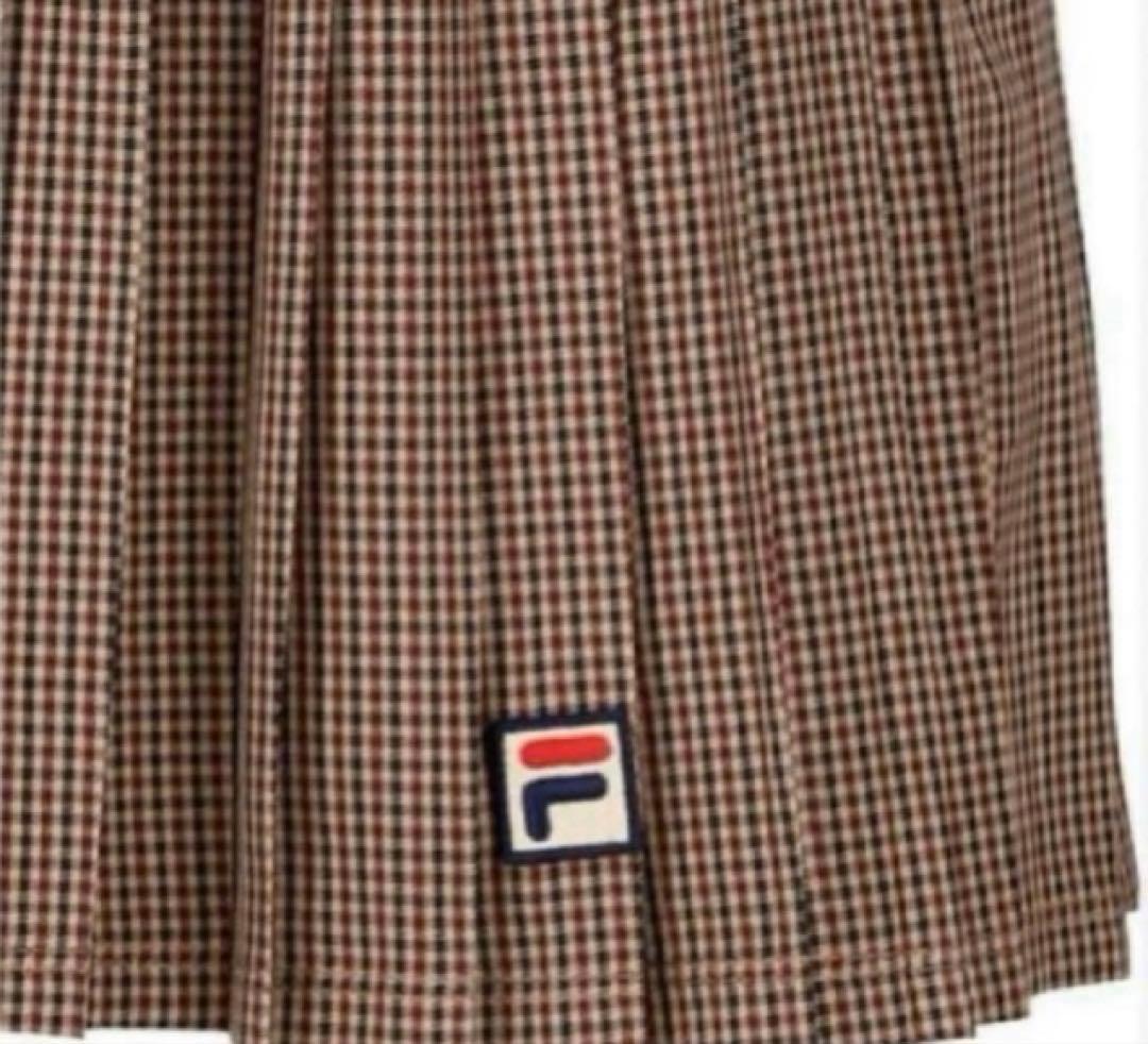 No.591 FILA キャメルガンクラブチェックのプリーツスコート☆XL☆