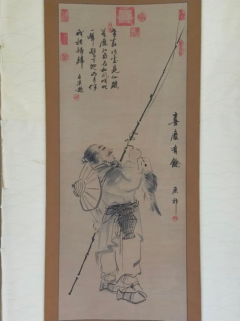 ♥掛軸　中国　釣り人　人物画　掛け軸　中国画　骨董　古玩