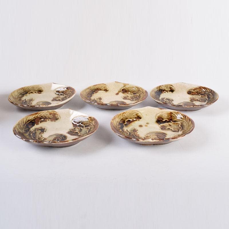 和食器　色絵　カブ形　銘々皿　五客　時代箱　V　8440