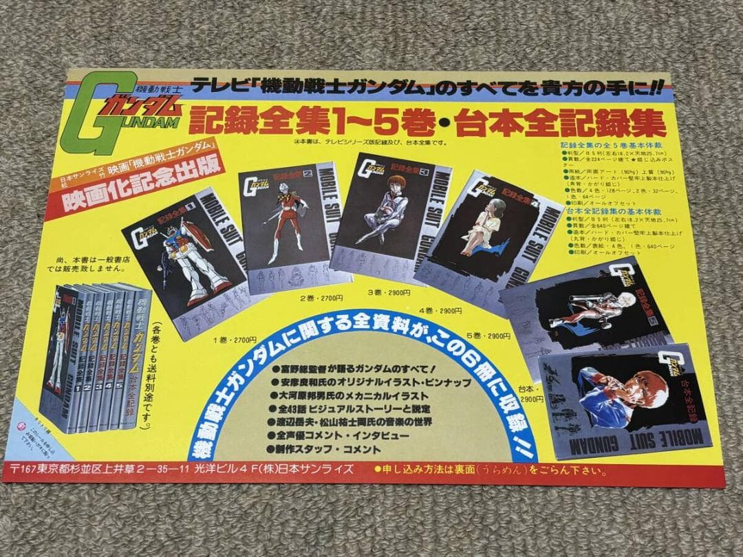 「機動戦士ガンダム　記録全集」「台本記録全集」　ＰＲ用フライヤー8枚　チラシ