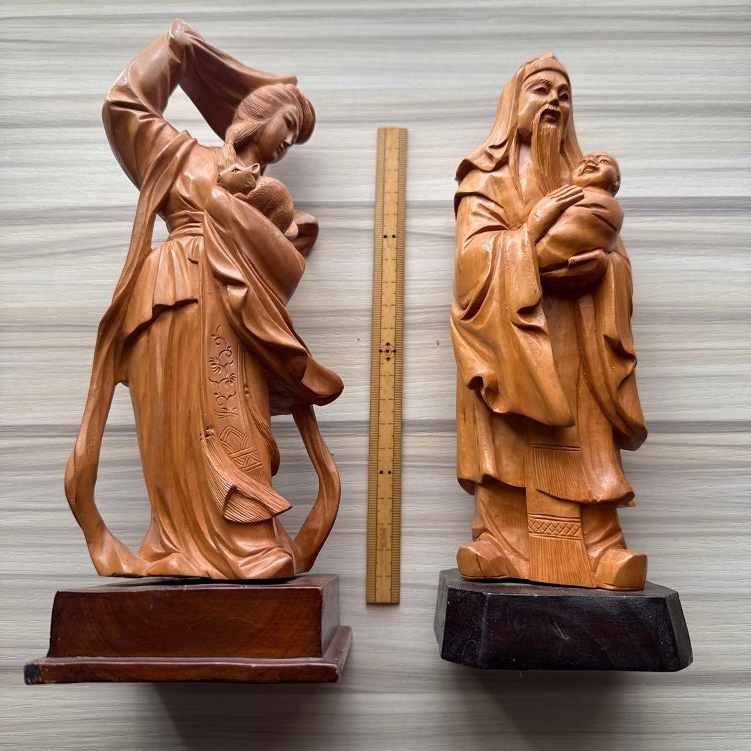 木製置物 4点まとめ売り 木彫り 中国製シールあり
