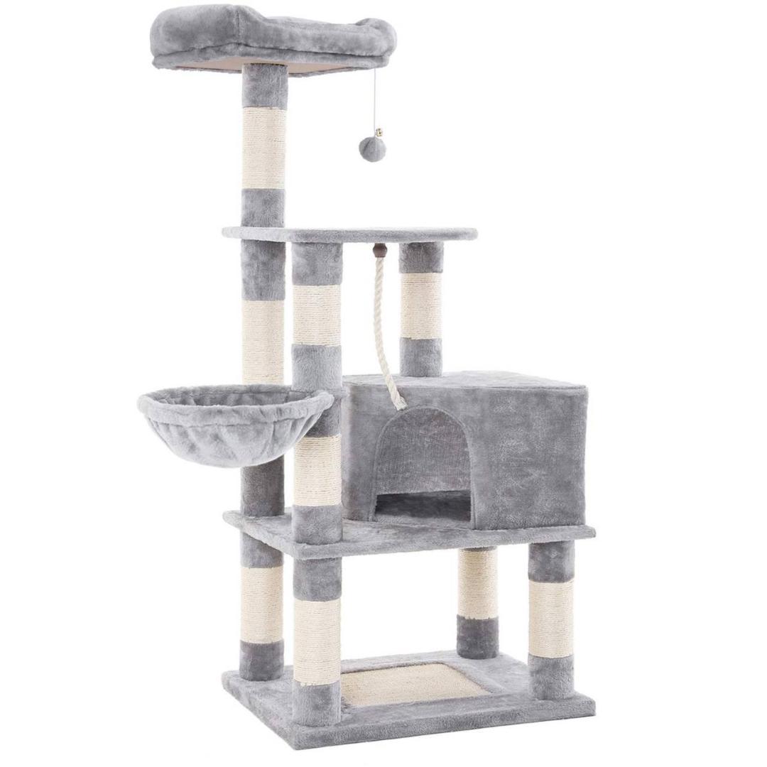 大型猫もOKの室内用キャットタワー、ハンモック付き