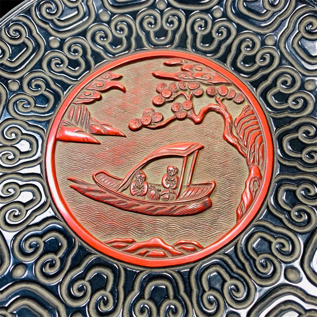 中国古玩 倶利堆朱盆 丸盆 漆器 漆芸 骨董品 時代品 美術品