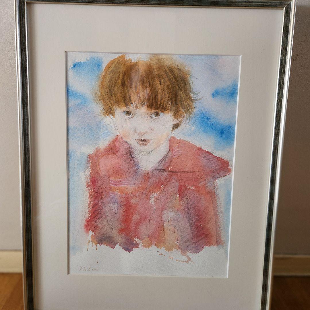 星谷つとむ 水彩画 ブルックリンの少年 【美品】