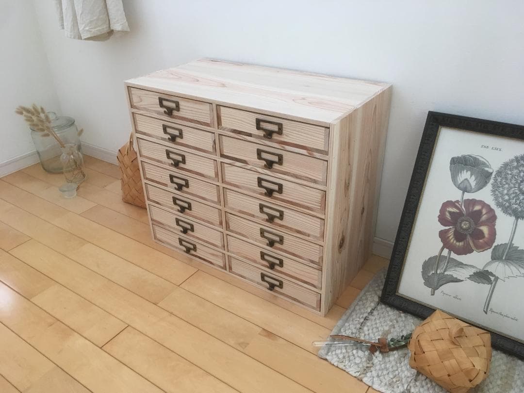 ★送料無料サイズ変更可能A4ネームプレート7段2列引き出し/木製無垢オーダー可能