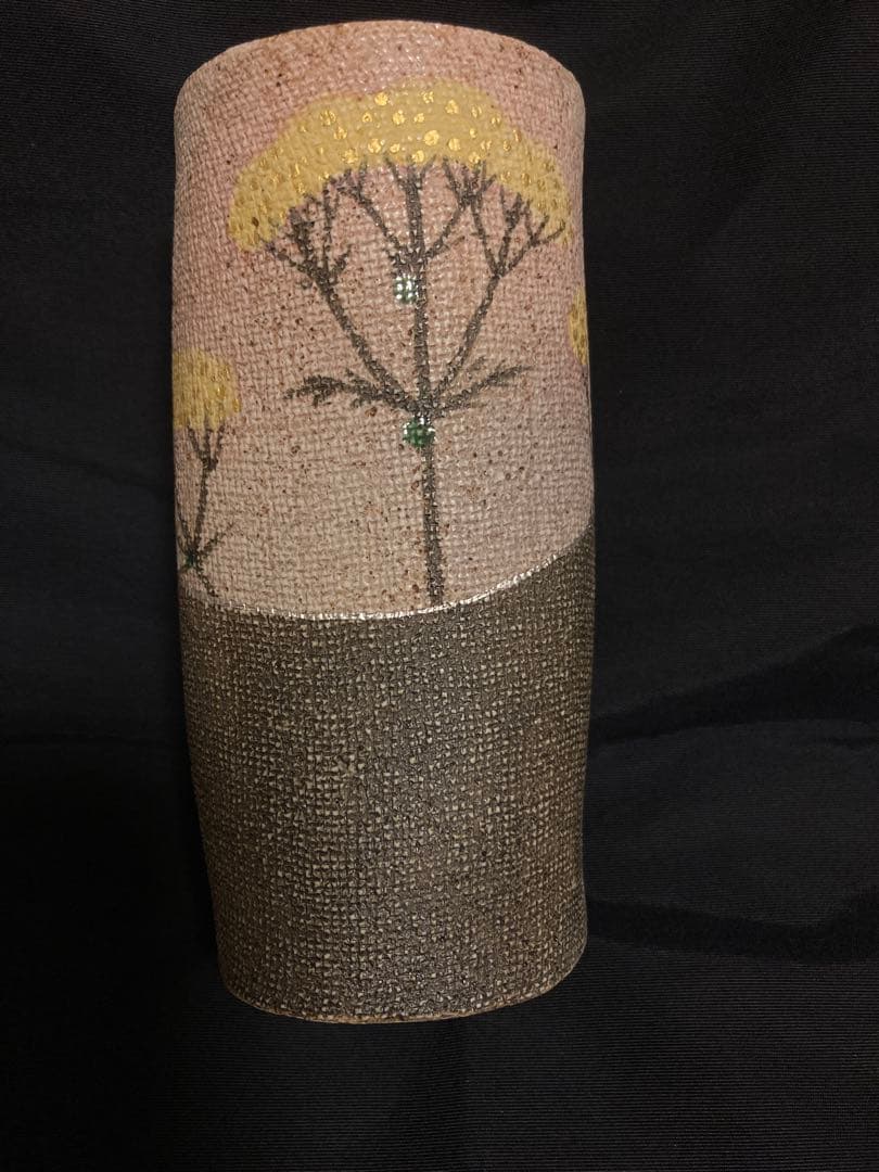 【共箱・落款】日展会員 伊藤東彦 益子焼 布目象嵌ジョッキ「女郎花」名工の傑作
