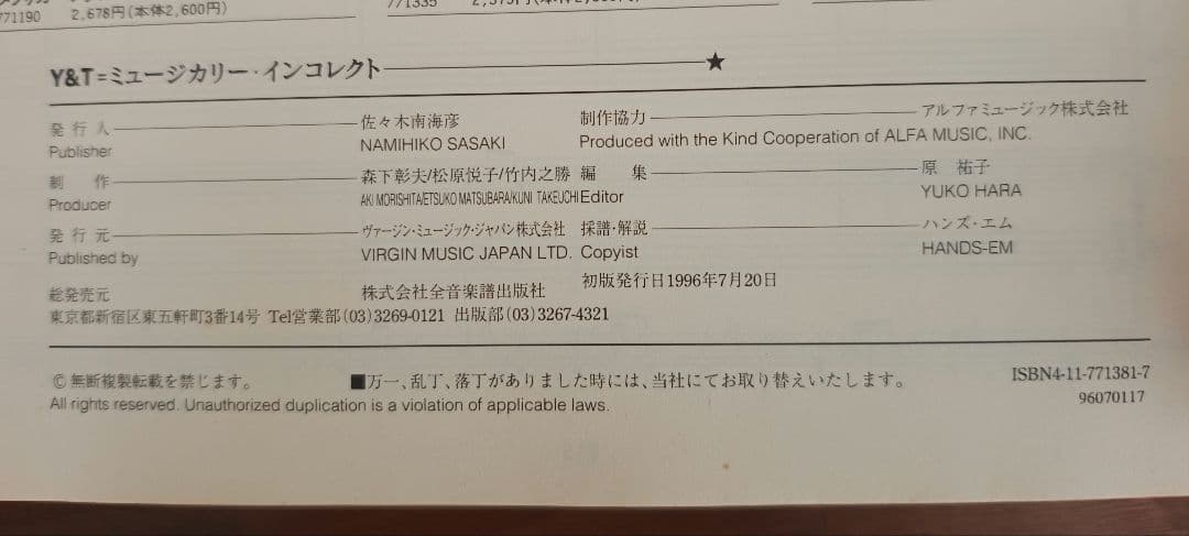 Y&T MUSICALLY INCORRECT バンドスコア