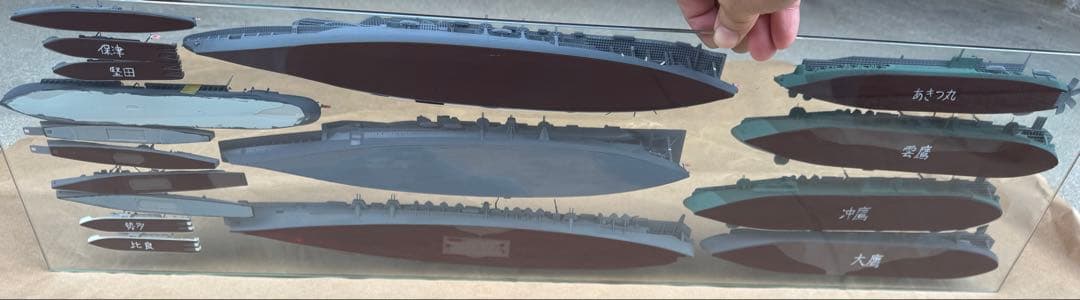 TYPE-B 戦艦、空母プラモデル　完成品　ガラスショーケース付き！