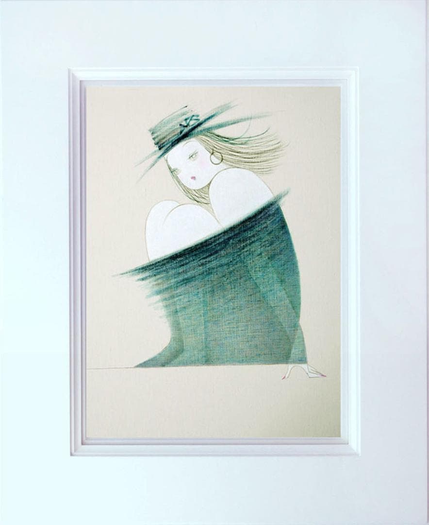 油絵 絵 絵画インテリア 額付(青緑＋金色の枠) F6-080114 人物 女性