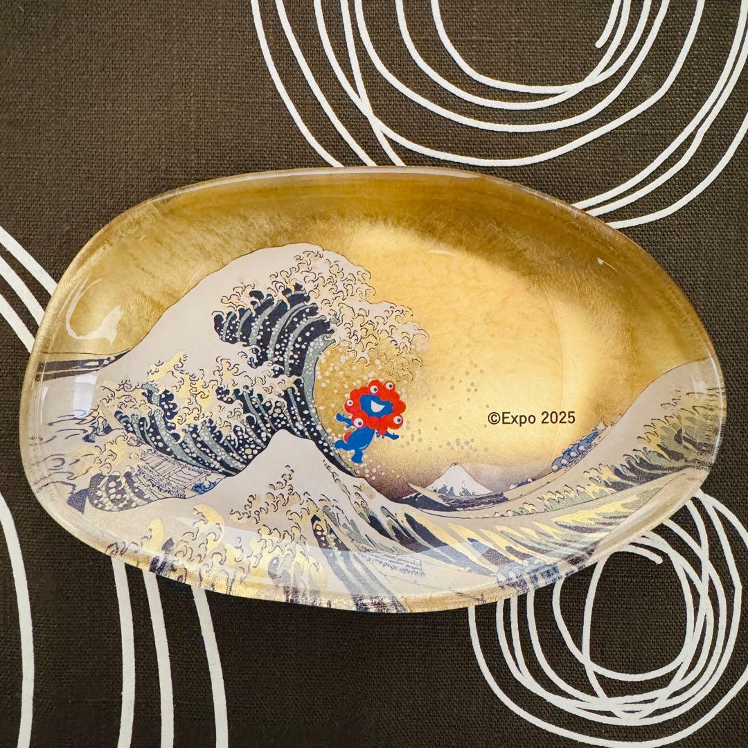 ミャクミャク 金箔 ガラストレー 神奈川沖浪裏(金) 箔名画 葛飾北斎