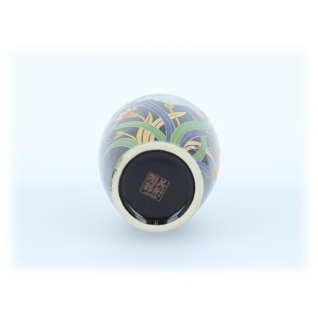 【美品】黒地 花柄 金彩 花瓶 陶器 インテリア 和洋兼用