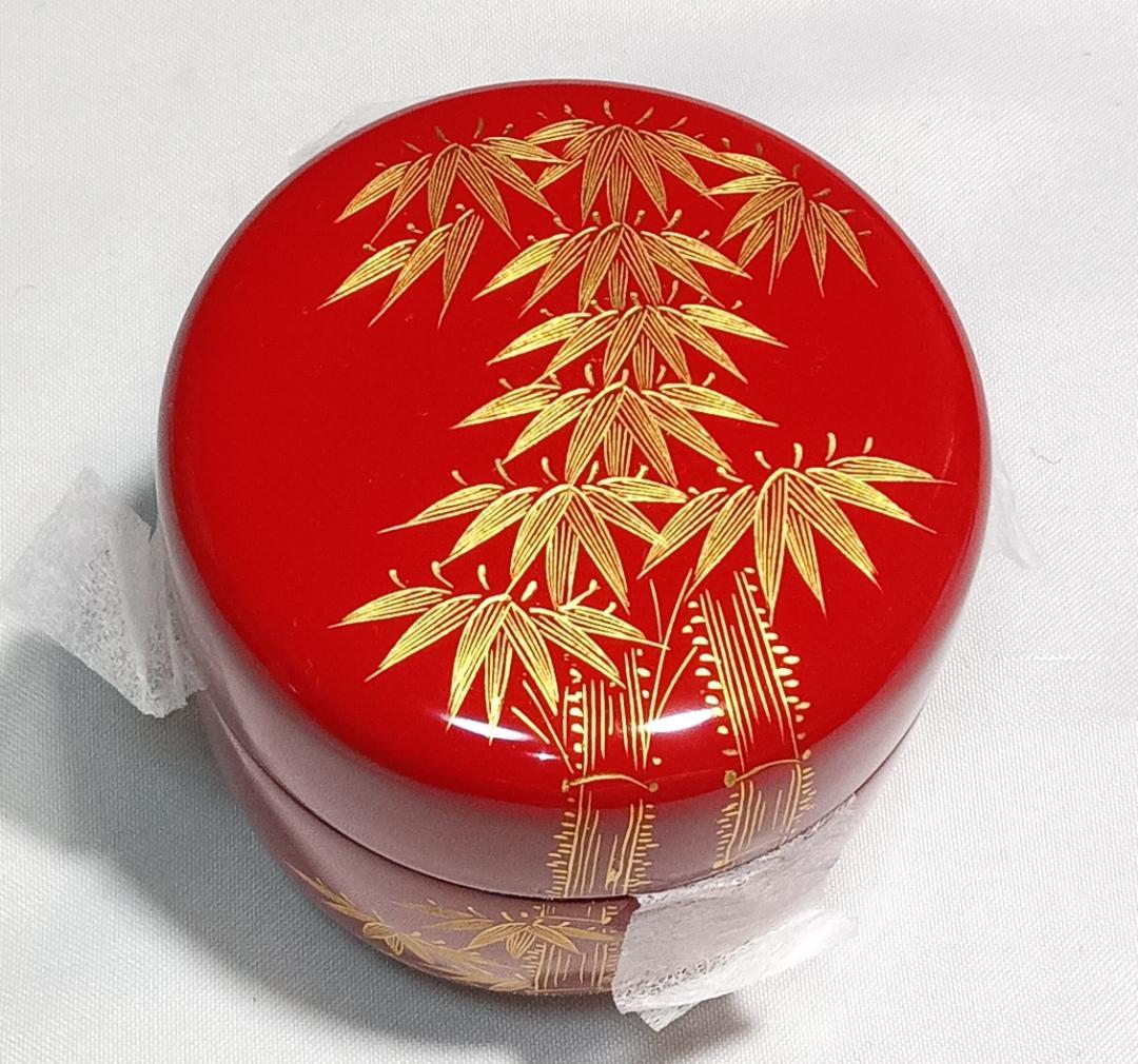 茶道具　伝統工芸加賀漆芸　朱漆塗沈金細工棗　朱漆塗沈金彫竹林文中棗　超美品！！