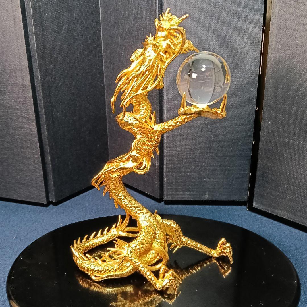 AO82 般若勘渓 昇龍 水晶玉 逆さ写り本物 鋳銅製 未使用 美品共箱 飾台