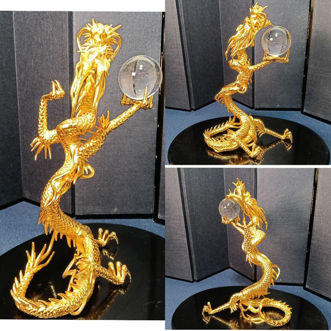 AO82 般若勘渓 昇龍 水晶玉 逆さ写り本物 鋳銅製 未使用 美品共箱 飾台