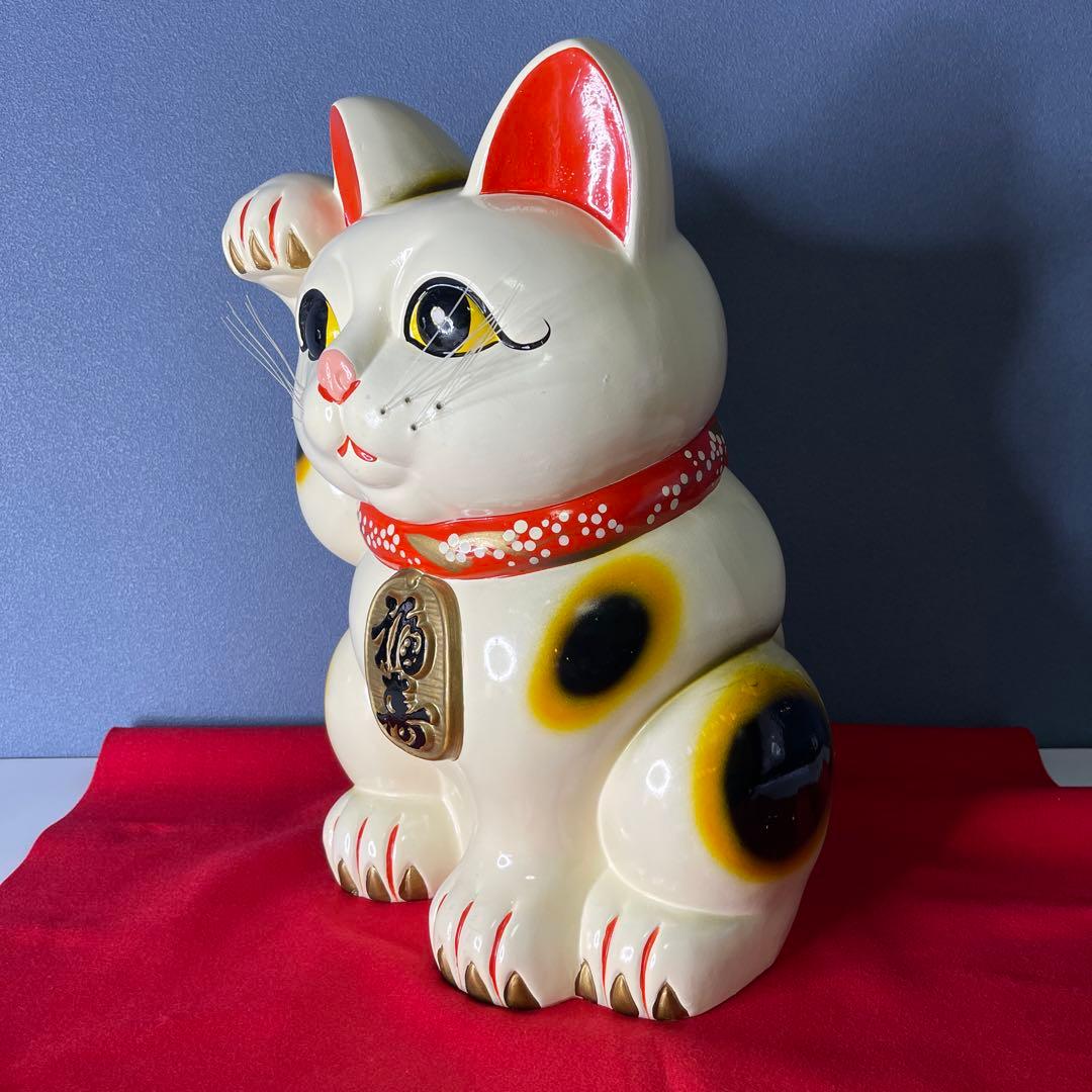 【　年代物　】特大　常滑焼　招き猫　右手招き　金運　昭和　レトロ