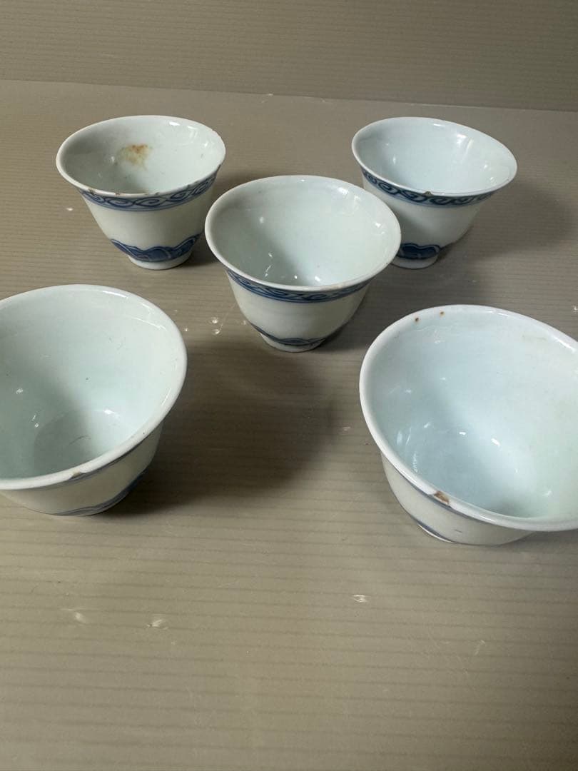 2617 中国骨董　大明成化年製銘　染付青花　湯呑5客　時代物