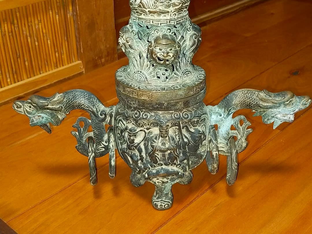 ♥とても古い　銅製　大香炉　在銘　骨董品