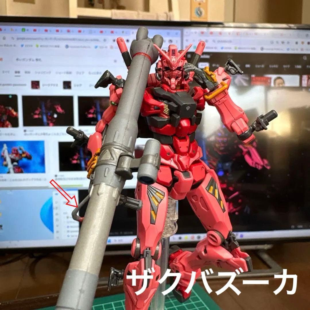 【完成品】HG 赤いガンダム　ビット6個　ザクバズーカ　部分塗装