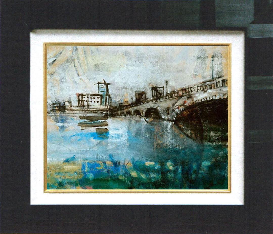 油絵 菅家令子 絵 絵画 インテリア F4-090914 風景 万代橋 新潟
