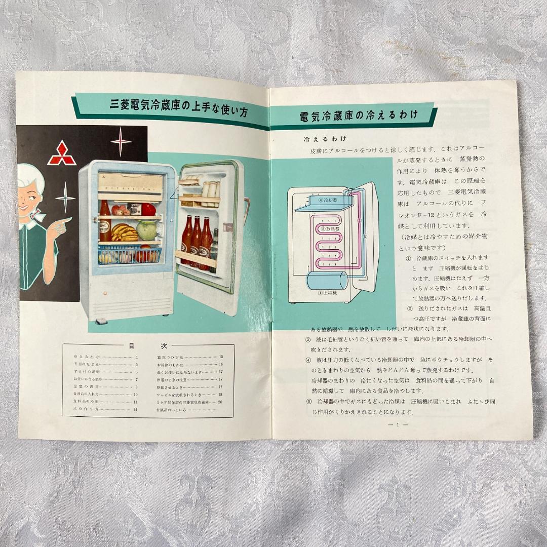三菱電機 昭和30年代 電気 冷蔵庫 MR-095A 説明書 一式 7点