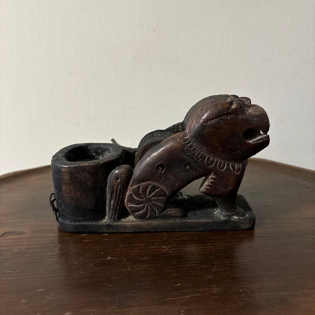 李朝墨壺　アンティーク　韓国骨董　狛犬　招き猫　福助　古美術　朝鮮古美術　木工品