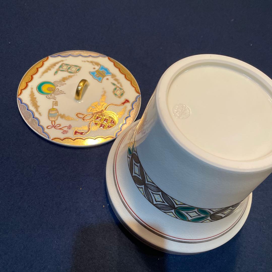 【御室窯】の「仁清 七宝 宝尽」『末広 水指』共箱　茶道具　※美品