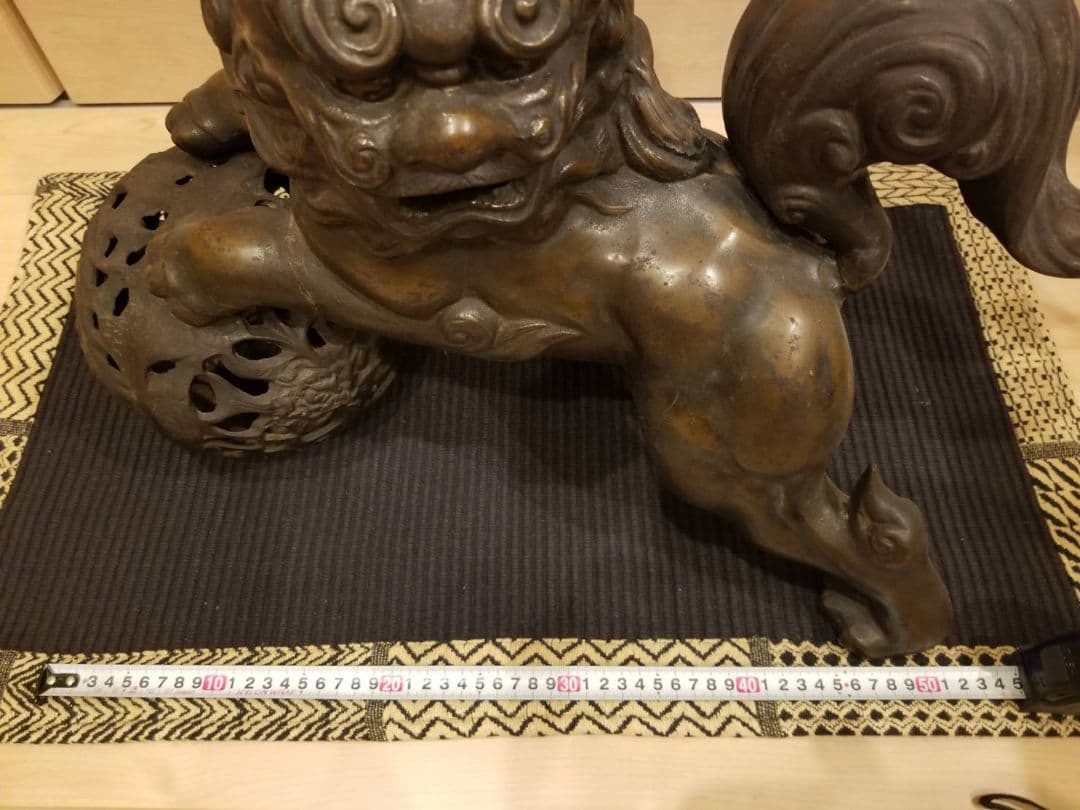 昭和レトロ 大型 鉄製 金属工芸 玉乗り獅子 玉獅子 鋳物 狛犬 置物 オブジェ