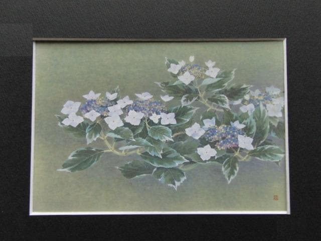 藤原敏行、【額紫陽花】、希少な額装用画集より、新品額装付