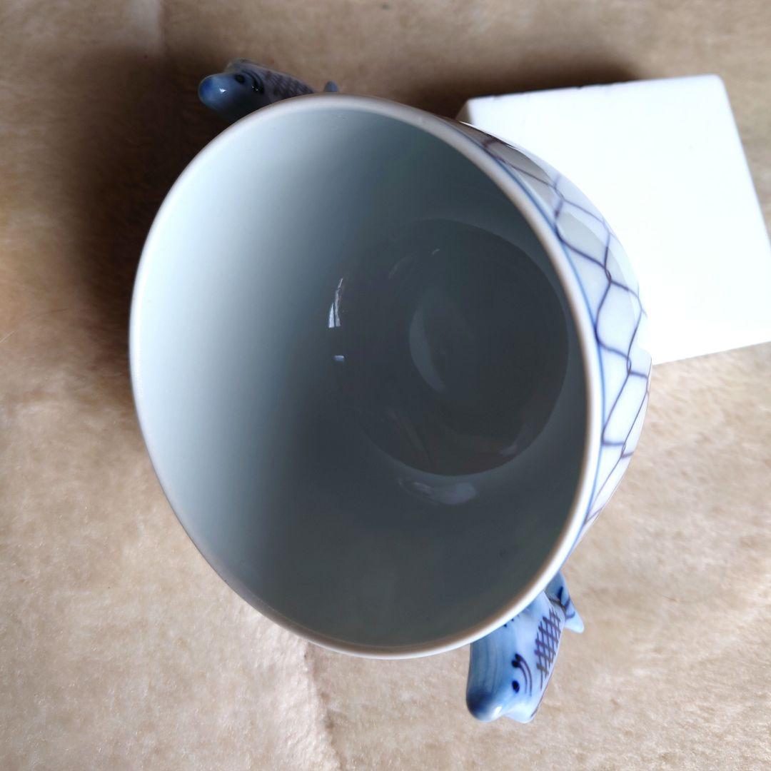 廃盤　館林源右衛門　魚網文双魚耳染め付け茶碗　スープ碗皿　カップ＆ソーサー