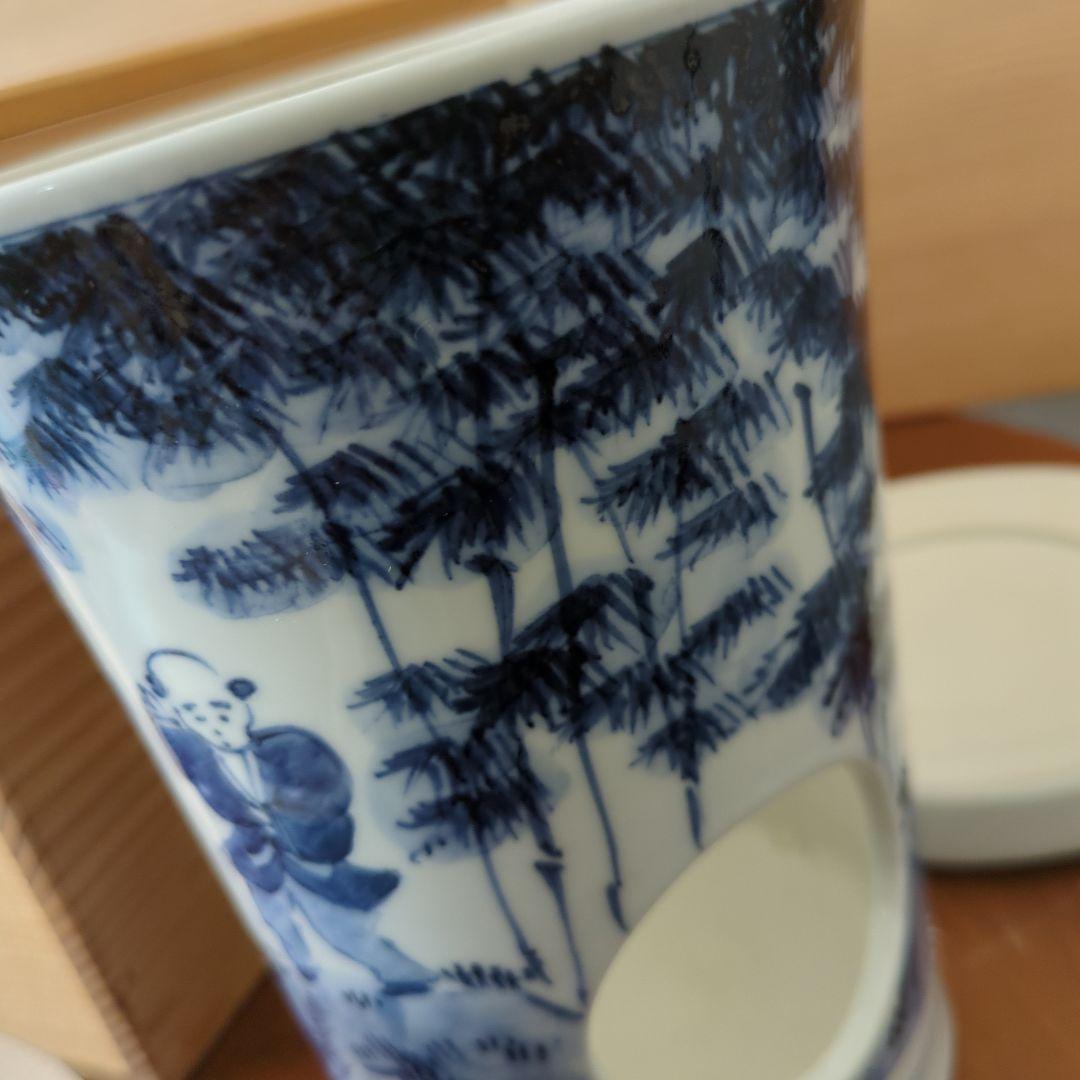 涼炉　煎茶道具　染付　竹　茶道具　煎茶道具　白鳳造　木箱　炉